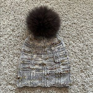 Knit Beanie with Faux Fur Pom